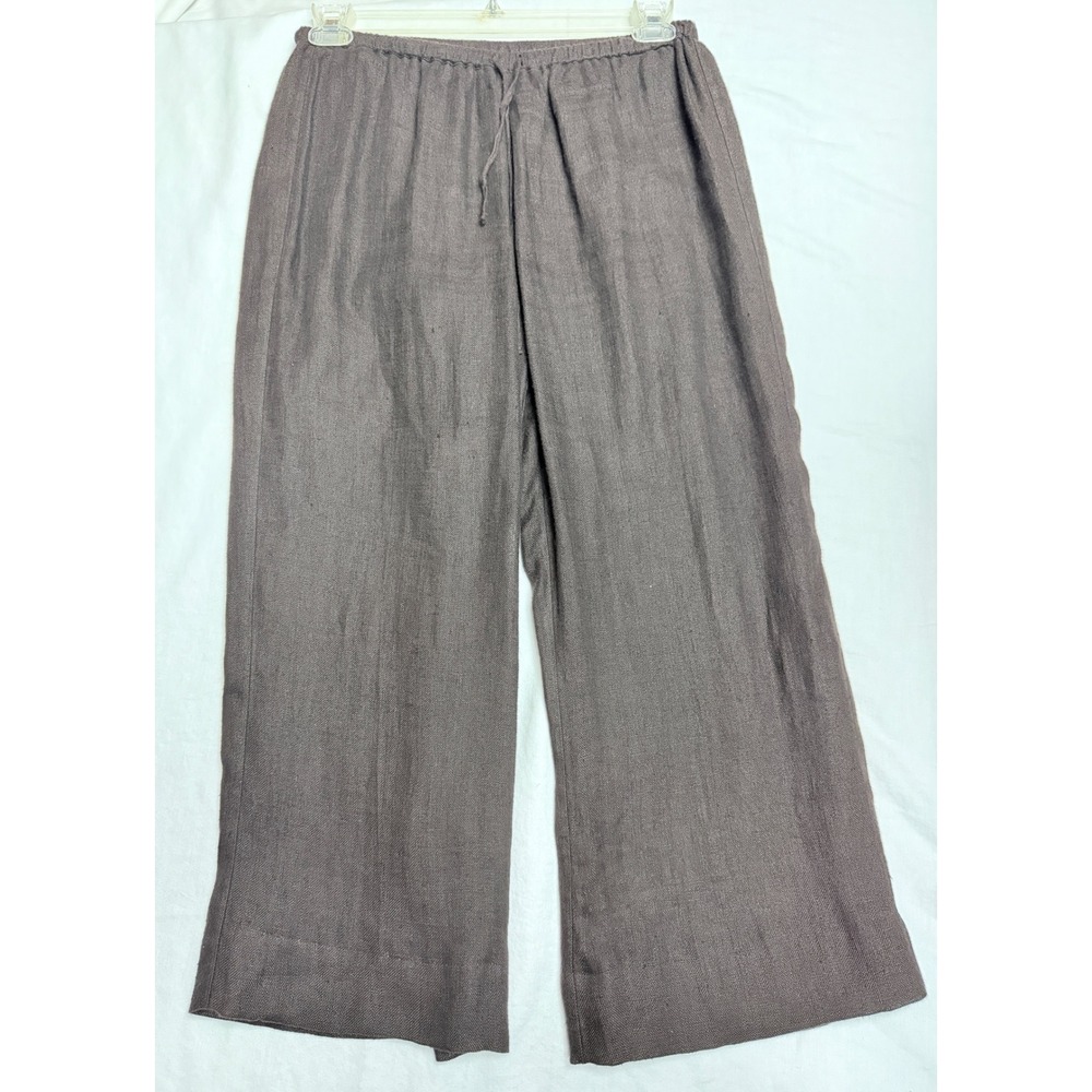 Eileen Fisher Dark Brown Linen Blend Wide Leg Drawstring Pants Size 4